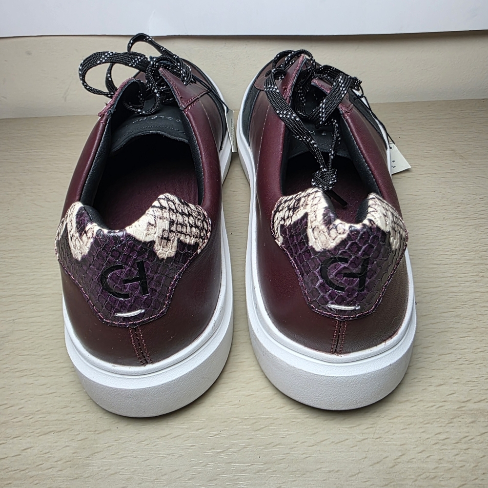 Cole Haan Burgundy Black Leather Sneakers Snake Animal Print Detail Women 10B - Picture 4 of 9